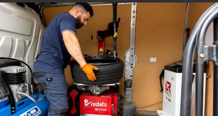 Tyre service van with professional tools